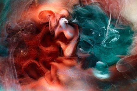 Photo for Emerald red ink abstract background. Acrylic paint backdrop for perfume, hookah, cosmetics. Mysterious smoke clouds, colorful fog - Royalty Free Image