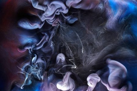 Photo for Blue ink abstract background. Acrylic paint backdrop for perfume, hookah, cosmetics. Mysterious smoke clouds, colorful fog - Royalty Free Image