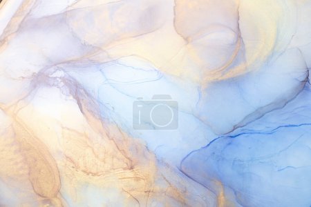 Photo for Alcohol ink abstract background. Blue golden luxury acrylic paint in water. Texture of marble. Print pattern - Royalty Free Image