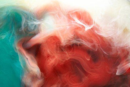 Photo for Emerald red ink abstract background. Acrylic paint backdrop for perfume, hookah, cosmetics. Mysterious smoke clouds, colorful fog - Royalty Free Image