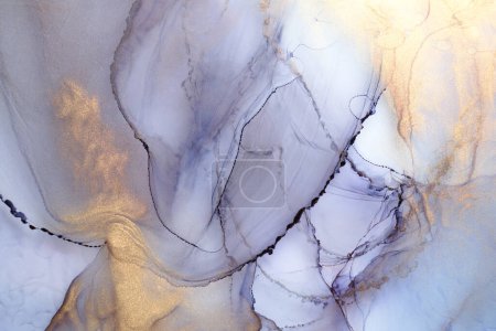 Photo for Alcohol ink abstract background. Blue golden luxury acrylic paint in water. Texture of marble. Print pattern - Royalty Free Image