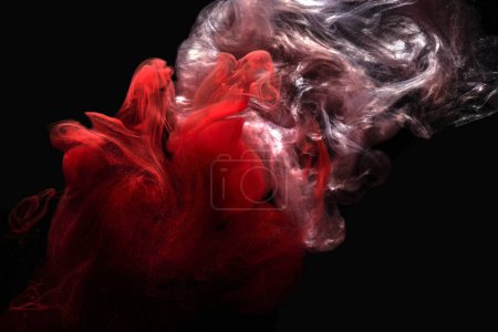 Photo for Red black ink abstract background. Acrylic paint backdrop for perfume, hookah, cosmetics. Mysterious smoke clouds, colorful fog - Royalty Free Image