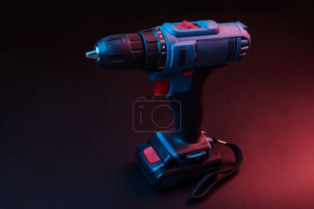 Photo for New drill closeup isolated on black background, power tools concept - Royalty Free Image