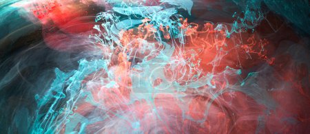 Téléchargez les photos : Encre rouge émeraude fond abstrait. Peinture acrylique toile de fond pour parfum, narguilé, cosmétiques. Mystérieux nuages de fumée, brouillard coloré - en image libre de droit