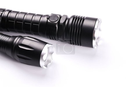 Photo for Set of black pocket tactical flashlights isolated on white background - Royalty Free Image