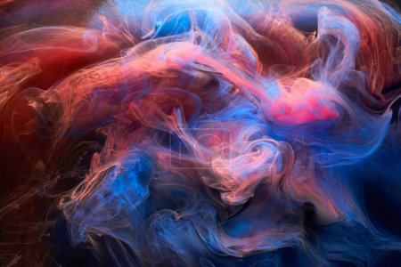 Photo for Blue red ink abstract background. Acrylic paint backdrop for perfume, hookah, cosmetics. Mysterious smoke clouds, colorful fog - Royalty Free Image