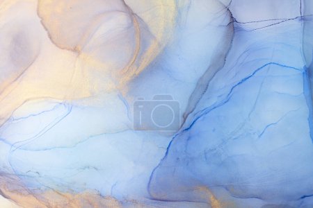 Foto de Alcohol tinta fondo abstracto. Pintura acrílica de lujo azul dorado en agua. Textura de mármol. Patrón de impresión - Imagen libre de derechos