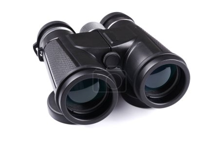 Foto de Nuevos binoculares aislados sobre fondo blanco. Piso tendido, vista superior - Imagen libre de derechos