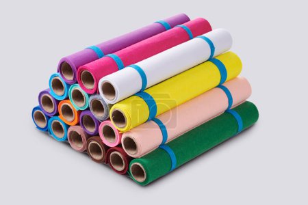 Photo for Multicolored soft felt textile material, fabric texture in rolls closeup - Royalty Free Image