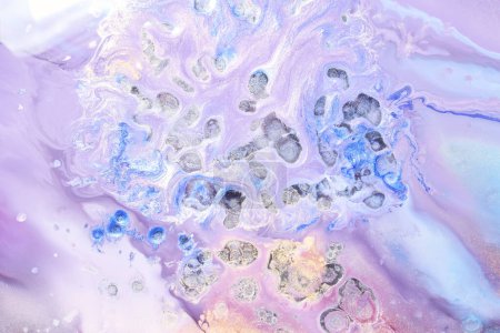 Photo for Luxury sparkling abstract background, liquid art. Violet lilac contrast paint mix, alcohol ink blots, marble texture. Modern print pattern - Royalty Free Image