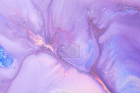 Foto de Luxury sparkling abstract background, liquid art. Violet lilac contrast paint mix, alcohol ink blots, marble texture. Modern print pattern - Imagen libre de derechos
