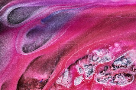 Téléchargez les photos : Luxury sparkling abstract background, liquid art. Pink contrast paint mix, alcohol ink blots, marble texture. Modern print pattern - en image libre de droit