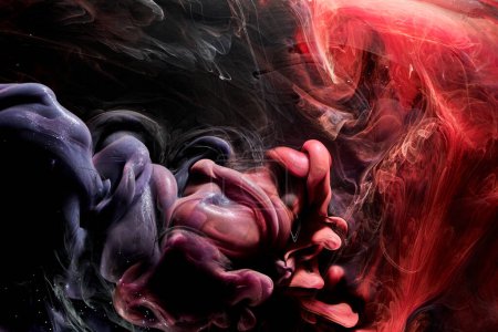 Foto de Red black abstract ocean background. Splashes and waves of paint under water, clouds of smoke in motion - Imagen libre de derechos