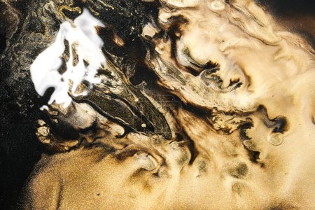 Photo for Luxury abstract background, liquid art. Black gold paint mix, alcohol ink blots, marble texture. Modern print pattern - Royalty Free Image