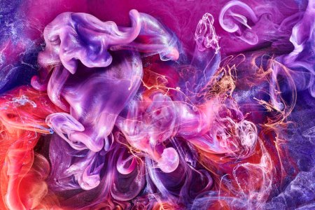 Photo for Pink lilac abstract ocean background. Splashes and waves of paint under water, clouds of interstellar smoke in motion - Royalty Free Image