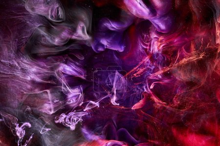 Photo for Pink lilac abstract ocean background. Splashes and waves of paint under water, clouds of interstellar smoke in motion - Royalty Free Image
