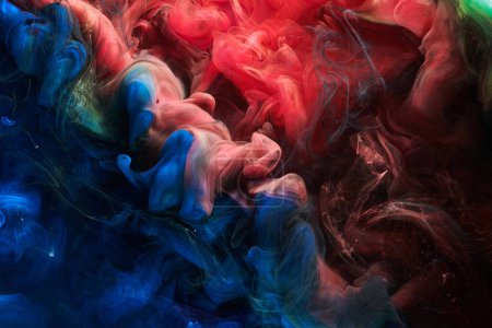 Photo for Multicolored contrast liquid art background. Paint ink explosion, abstract smoke mock-up - Royalty Free Image