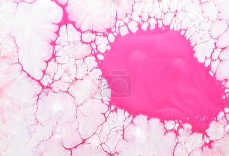 Foto de Arte líquido de fondo abstracto, manchas y manchas de pintura, tinta de alcohol rosa, textura de mármol multicolor - Imagen libre de derechos