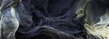 Photo for Dark black contrast liquid art background. Paint ink explosion, abstract clouds of smoke mock-up, watercolor underwater - Royalty Free Image