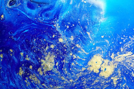 Photo for Luxury abstract background, liquid art. Blue alcohol ink with golden paint streaks, water surface, marble texture - Royalty Free Image