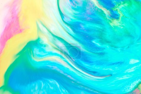 Foto de Arte líquido de fondo abstracto, textura de mármol multicolor, manchas y manchas de pintura, tinta de alcohol azul - Imagen libre de derechos