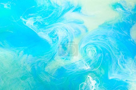 Photo for Light blue color abstract smoke background. Mix alcohol ink, creative liquid art mock-up with copy space. Acrylic paint waves underwater - Royalty Free Image