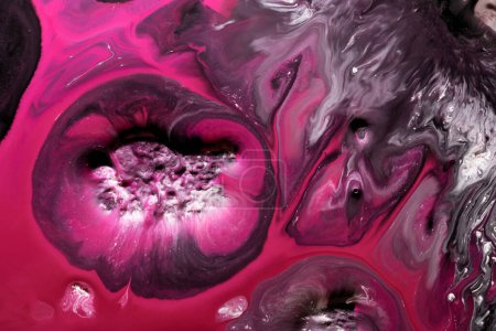 Photo for Multicolored creative abstract background. Pink black alcohol ink. Waves, stains, spots and strokes of paint, marble texture - Royalty Free Image