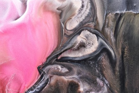 Foto de Fondo abstracto creativo multicolor. Tinta rosa de alcohol negro. Olas, manchas, manchas y pinceladas de pintura, textura de mármol - Imagen libre de derechos