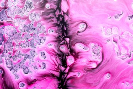 Foto de Fondo abstracto creativo multicolor. Tinta rosa de alcohol negro. Olas, manchas, manchas y pinceladas de pintura, textura de mármol - Imagen libre de derechos