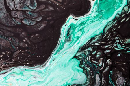 Photo for Abstract green black color background. Multicolored fluid art. Waves, splashes and blots acrylic alcohol ink, paints under water - Royalty Free Image