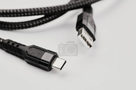 Photo for Black USB type C charger cable isolated on white background - Royalty Free Image