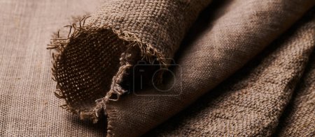 Photo for Linen in different textures and colors. Natural fabrics from organic flax and cotton, homespun textile handmade. Burlap and canvas for eco, rustic, boho, hygge decor closeup background - Royalty Free Image