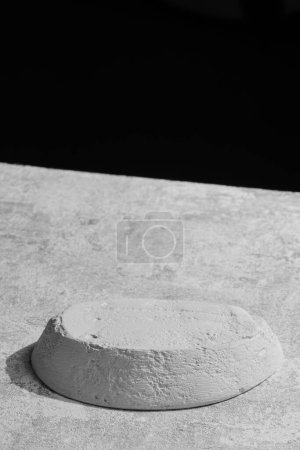Photo for Black and white stone podium display, gray mockup background. Decorative textured stand for beauty products with copy space - Royalty Free Image
