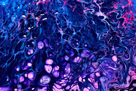 Photo for Exclusive beautiful pattern, abstract fluid art background. Flow of blending blue paints mixing together. Blots and streaks of ink texture for print and desig - Royalty Free Image