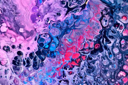 Photo for Exclusive beautiful pattern, abstract fluid art background. Flow of blending blue pink paints mixing together. Blots and streaks of ink texture for print and desig - Royalty Free Image