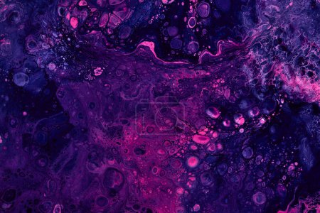 Photo for Exclusive beautiful pattern, abstract fluid art background. Flow of blending purple pink paints mixing together. Blots and streaks of ink texture for print and desig - Royalty Free Image