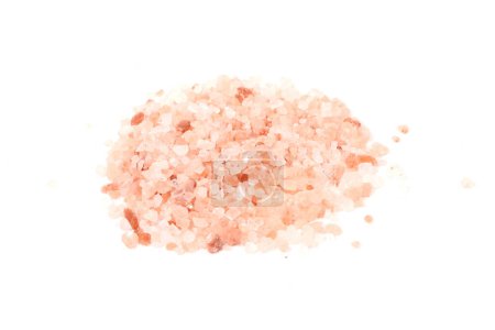 Photo for Chipped Himalayan salt stone, crystals and crushed blocks of natural pink salt isolated on white background - Royalty Free Image
