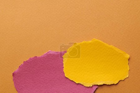 Photo for Art collage of pieces of ripped paper with torn edges. Sticky notes collection yellow brown burgundy red colors, shreds of notebook pages. Abstract backgroun - Royalty Free Image