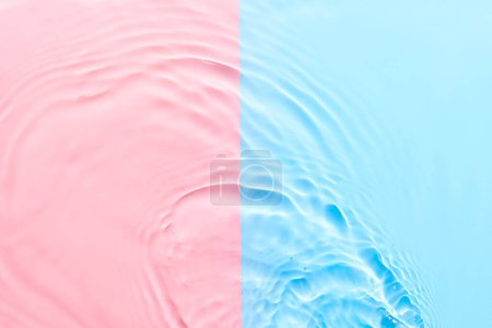Photo for Water pink blue surface abstract background. Waves and ripples texture of cosmetic aqua moisturizer with bubble - Royalty Free Image