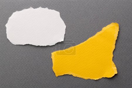 Photo for Art collage of pieces of ripped paper with torn edges. Sticky notes collection yellow gray white colors, shreds of notebook pages. Abstract backgroun - Royalty Free Image