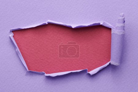 Photo for Frame of ripped paper with torn edges. Window for text with copy space red burgundy lilac colors, shreds of notebook pages. Abstract backgroun - Royalty Free Image