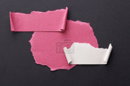 Photo for Art collage of pieces of ripped paper with torn edges. Sticky notes collection black pink white colors, shreds of notebook pages. Abstract backgroun - Royalty Free Image