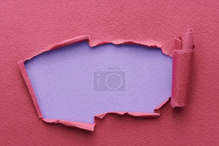 Photo for Frame of ripped paper with torn edges. Window for text with copy space red burgundy lilac colors, shreds of notebook pages. Abstract backgroun - Royalty Free Image