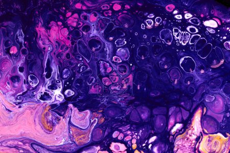 Photo for Exclusive beautiful pattern, abstract fluid art background. Flow of blending purple pink paints mixing together. Blots and streaks of ink texture for print and desig - Royalty Free Image