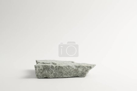 Photo for Gray flat textured stone pedestal on white background, template for mock-up, banner. Minimal concept, empty podium display product, presentation scene - Royalty Free Image