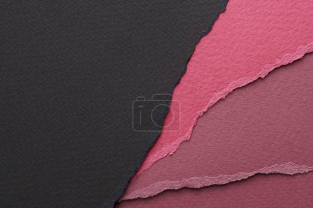 Photo for Art collage of pieces of ripped paper with torn edges. Sticky notes collection red burgundy black colors, shreds of notebook pages. Abstract backgroun - Royalty Free Image