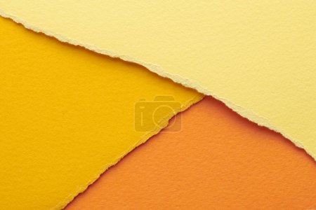 Photo for Art collage of pieces of ripped paper with torn edges. Sticky notes collection yellow orange colors, shreds of notebook pages. Abstract backgroun - Royalty Free Image