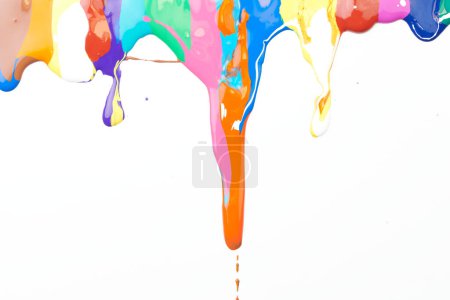 Photo for Multicolor abstract background. Colorful acrylic ink blots and stains pattern, wallpaper print, fluid art. Creative backdrop, paint flowing down on white paper - Royalty Free Image