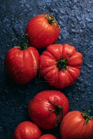 Téléchargez les photos : Tomates rouges fraîches isolées sur fond noir. Légumes bio, récolte saisonnière - en image libre de droit