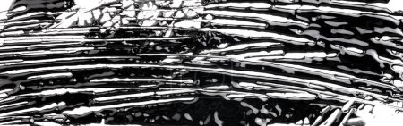 Foto de Mancha de pintura acrílica, pincelada caótica, mancha que fluye sobre fondo de papel blanco. Fondo creativo de color negro, ar fluido - Imagen libre de derechos